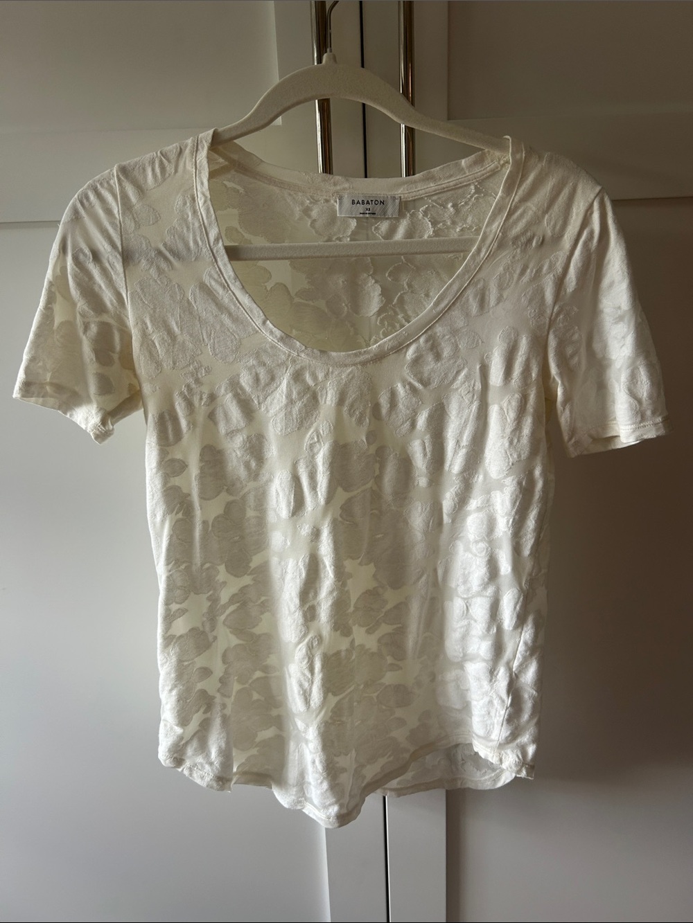 Babaton - Aritzia - Cream Floral Lace Short Sleeve Scoop Neck Tee